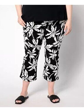 Belle by Kim Gravel Women Pants Sz L Perfect Pique Palm Flare Black A646292